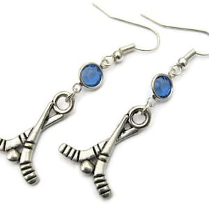 Hockey Birthstone Earrings, Personalized Ice Hockey Earrings on Hypoallergenic Ear Hooks, Goalie, Sports Athletic Jewelry, Hockey Mom Gift