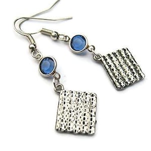 Matzah Birthstone Earrings, Peronalized Passover Earrings, 925 Sterling Silver Plated Matzo Bread Earrings, Jewish Holiday Jewelry Charm