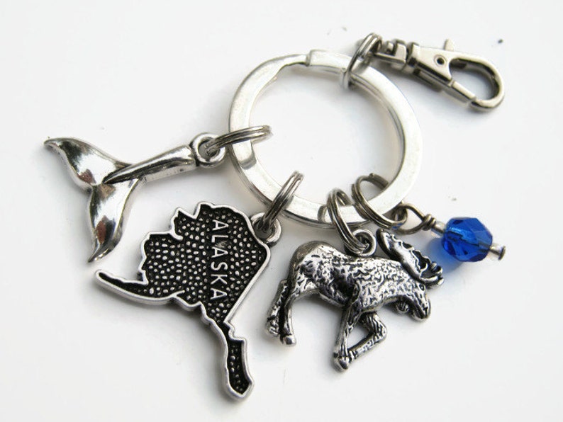 Whale Tail Gift US State Map Zipper Pull Personalized Alaska Keychain Geography Keychain Lanyard Moose Customized Accessory