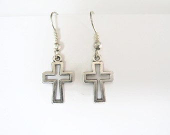 Dainty Cross Earrings, Silver Cross Earrings, Personalized Christian Earrings, Holy Cross Jewelry, Religious Gift, Hypoallergenic Ear Hooks