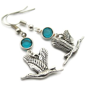 Flying Geese Birthstone Earrings, Personalized Bird Earrings, Goose Earrings, Nature Jewelry, Avian Earrings