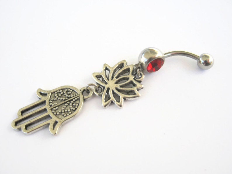 Hamsa Lotus Belly Ring Lotus Flower Belly Button Ring Etsy