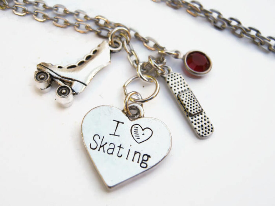Roller Skating Necklace, Personalized Birthstone Jewelry, I Love