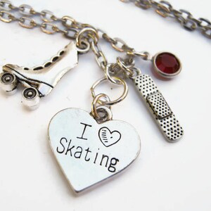 Roller Skating Necklace, Personalized Birthstone Jewelry, I love Skating Neckace, Sports Athlete Necklace, Roller Derby Jewelry, Skater Gift