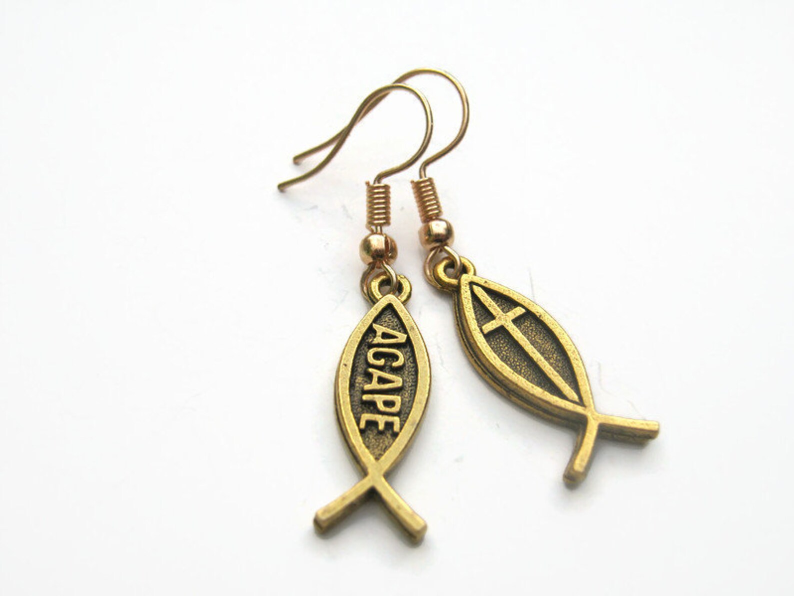 Gold Christian Fish Earrings 24K Gold Plated Ichthys Etsy