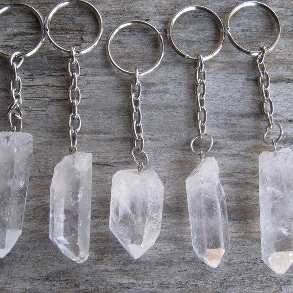 Raw Quartz KeyChain, Quartz Crystal Key Chain, Quartz Crystal Point, Natural Quartz, Gemstone, Chakra Crystal, Metaphysical