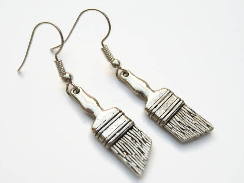 Paint Brush Earrings Painter Earrings Antiqued Silver Etsy
