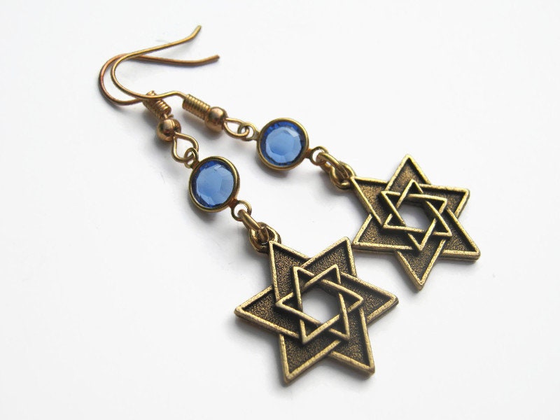 BEAUTIFUL AMETHYST GOLD FILL Wires STAR OF DAVID EARRINGS 