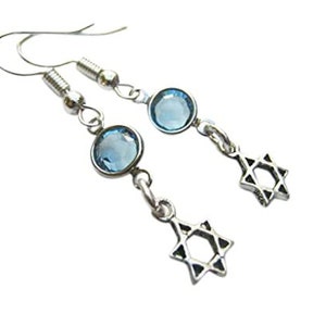Dainty Star of David Birthstone Earrings, Personalized Judaism Earrings, .925 Sterling Silver Star Earrings, Jewish Jewelry, Hanukkah Gift