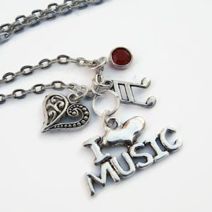 I Love Music Necklace, CHOOSE Your Instrument Charm, Personalized Birthstone Necklace, Musical Instrument Jewelry, Band, Musician Necklace