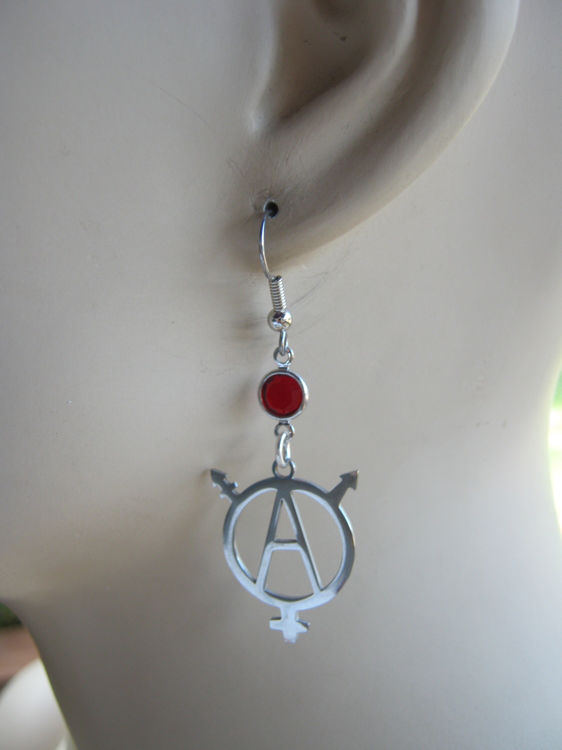 Transgender Anarchy Symbol Birthstone Earrings, Personalized Nonbinary ...