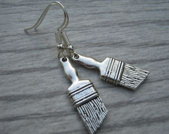 Paint Brush Earrings, Painter Earrings, On Hypoallergenic Ear Hooks, Handywoman Jewelry, Personalized, DIY, Artist Earrings, Antiqued Silver