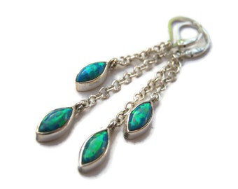 Blue Fire Opal Marquise Chain Earrings, .925 Sterling Silver Dangle Earrings ESG-981