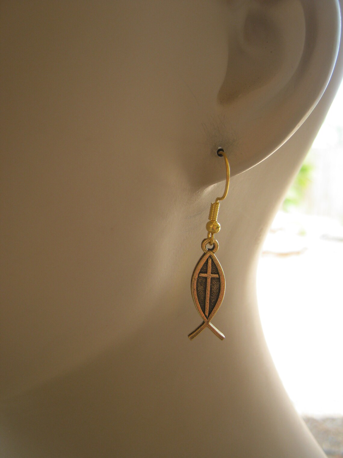 Gold Christian Fish Earrings 24K Gold Plated Ichthys Etsy