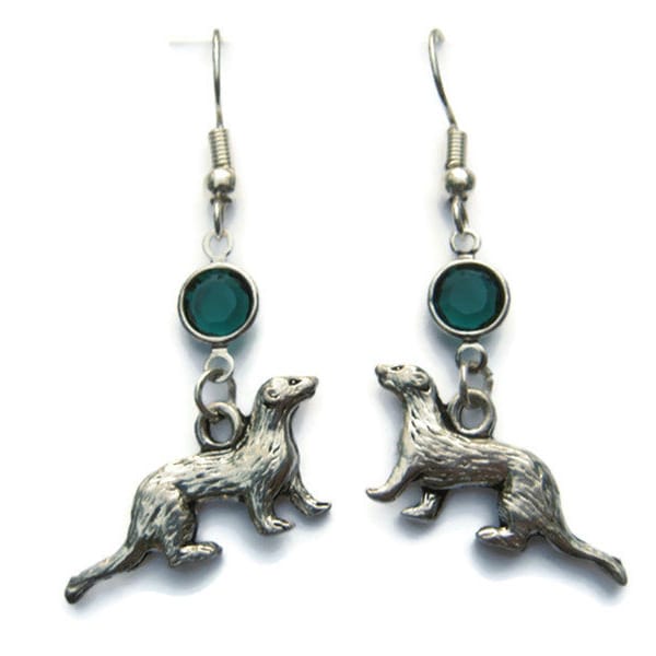 Ferret Birthstone Earrings, Peronalized Weasel Earrings, Sterling Silver Plated Animal Charm, Rescue Adoption, Breeder Gift, Pet Jewelry