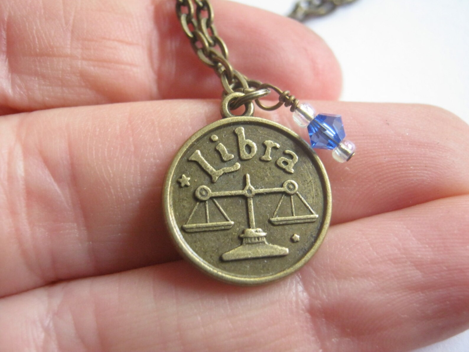 Libra Charm Necklace Birthstone Zodiac September October Etsy