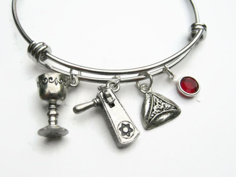 Grogger Chalice Hamantash Jewelry Personalized Purim Bracelet Stainless Steel Bracelet Jewish Holiday Expandable Bangle Bracelet