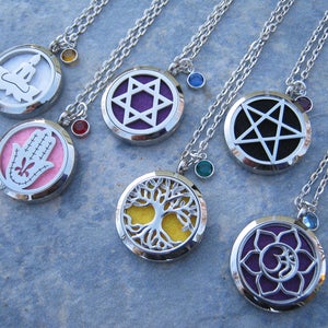 Stainless Steel Diffuser Necklace, Personalized Aromatherapy Necklace, Essential Oil Diffuser Pendant,  Birthstone Necklace, Tree, Star, Om