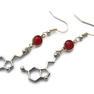 Serotonin Molecule Birthstone Earrings, Personalized Science Earrings on Hypoallergenic Ear hooks, Scientist Gift, Lab Assistant, Chemist