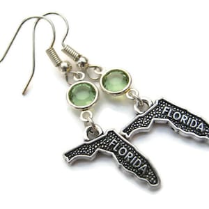 Boucles d’oreilles en pierre de naissance de Floride, Boucles d’oreilles géographiques personnalisées, Charme de la carte de l’État américain, Cadeau de Floride, Bijoux Miami, Crochets d’oreille hypoallergéniques