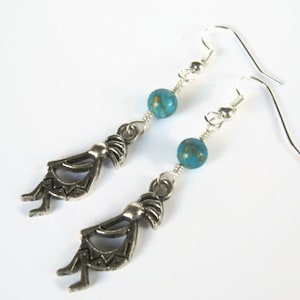 Turquoise Kokopelli Earrings, Southwestern Earrings, Composite Turquoise Earrings, Rustic Desert Jewelry, Fertility Earrings, Blue & Silver