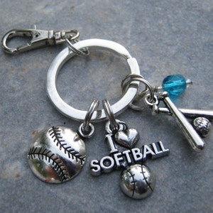 I Love Softball Keychain, Softball Zipper Pull,  Personalized Accessory, Athletic Keychain Lanyard, Softball Player Gift, Sports Inspired