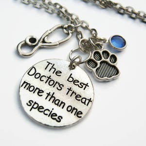 Veterinarian Necklace, The Best Doctors Treat More Than One Species, Veterinary Doctor Jewelry, Personalized Birthstone Necklace, DVM MVD