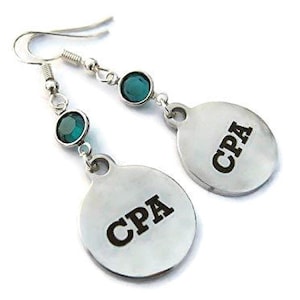 CPA Birthstone Earrings, Personalized Earrings, Stainless Steel Accountant Earring, Certified Public Accountant Gift, Accounting