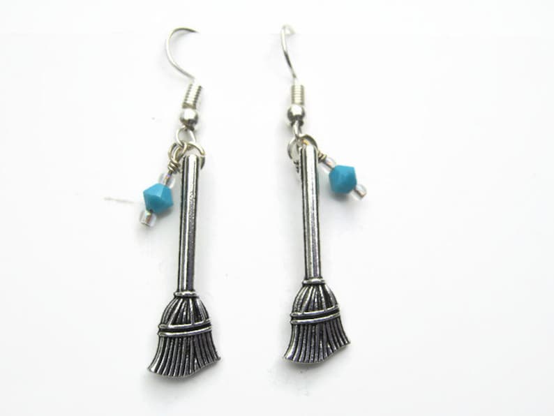 Broom Earrings Broomstick Earrings Antiqued Silver Witch Etsy