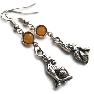 Coyote Birthstone Earrings, Personalized Howling Wolf Earrings, Southwestern Earrings, Animal Jewelry, On Hypoallergenic Ear Hooks