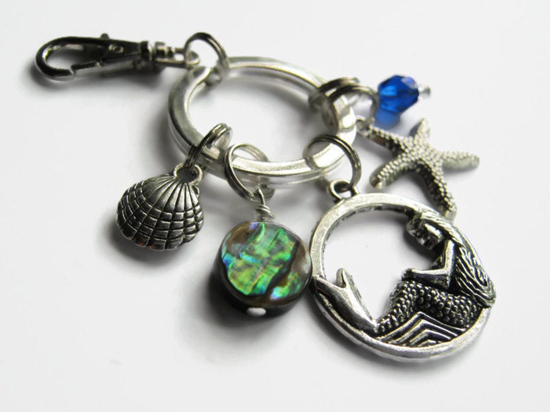 Abalone Mermaid Keychain, Abalone Heart Zipper Pull , Antiqued SILVER ...