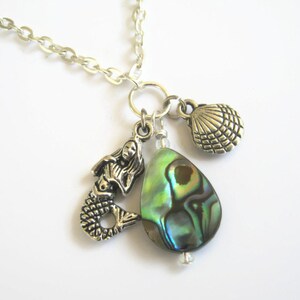 Mermaid Abalone Necklace, Ocean Goddess Shell Charm, Beach Jewelry, Birthstone Necklace, Mystical Sea Siren, 24 inches, Choose Your Length