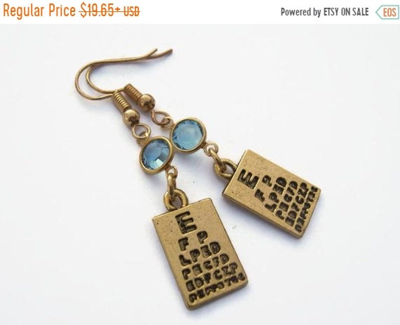 24K Gold Plated Optician Earrings DELAYED SHIP Sale Gold Eye Chart Birthstone Earrings Vision CharmJewelry Personalized Opthalmologist Ea
