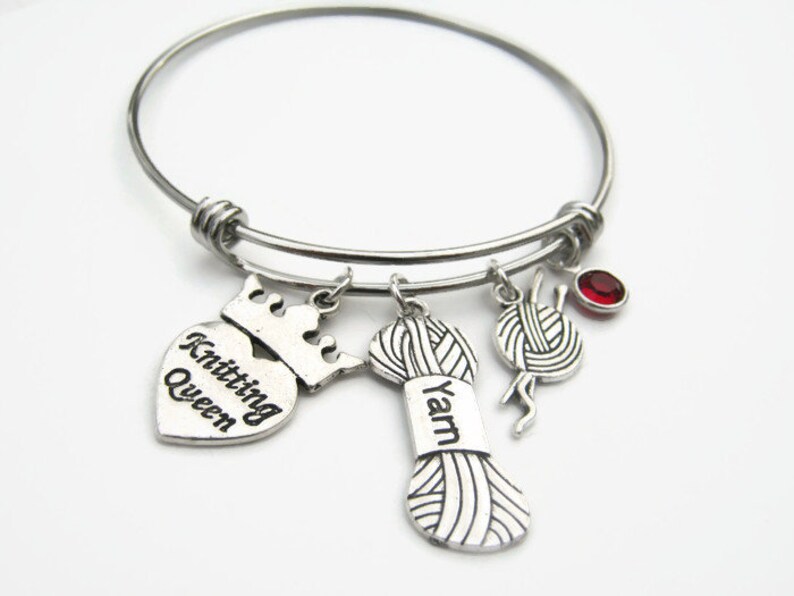 Yarn Charm Stainless Steel Expandable Bangle Bracelet Personalized Knitting Queen Bracelet Knitter Jewelry Knitting Needles