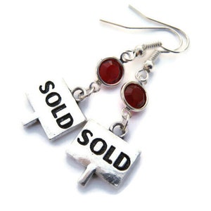 Realtor Birthstone Earrings, Sold Sign Earrings, Personalized, Real Estate Agent Gift,  New House, Home Owner, On Hypoallergenic Ear Hooks