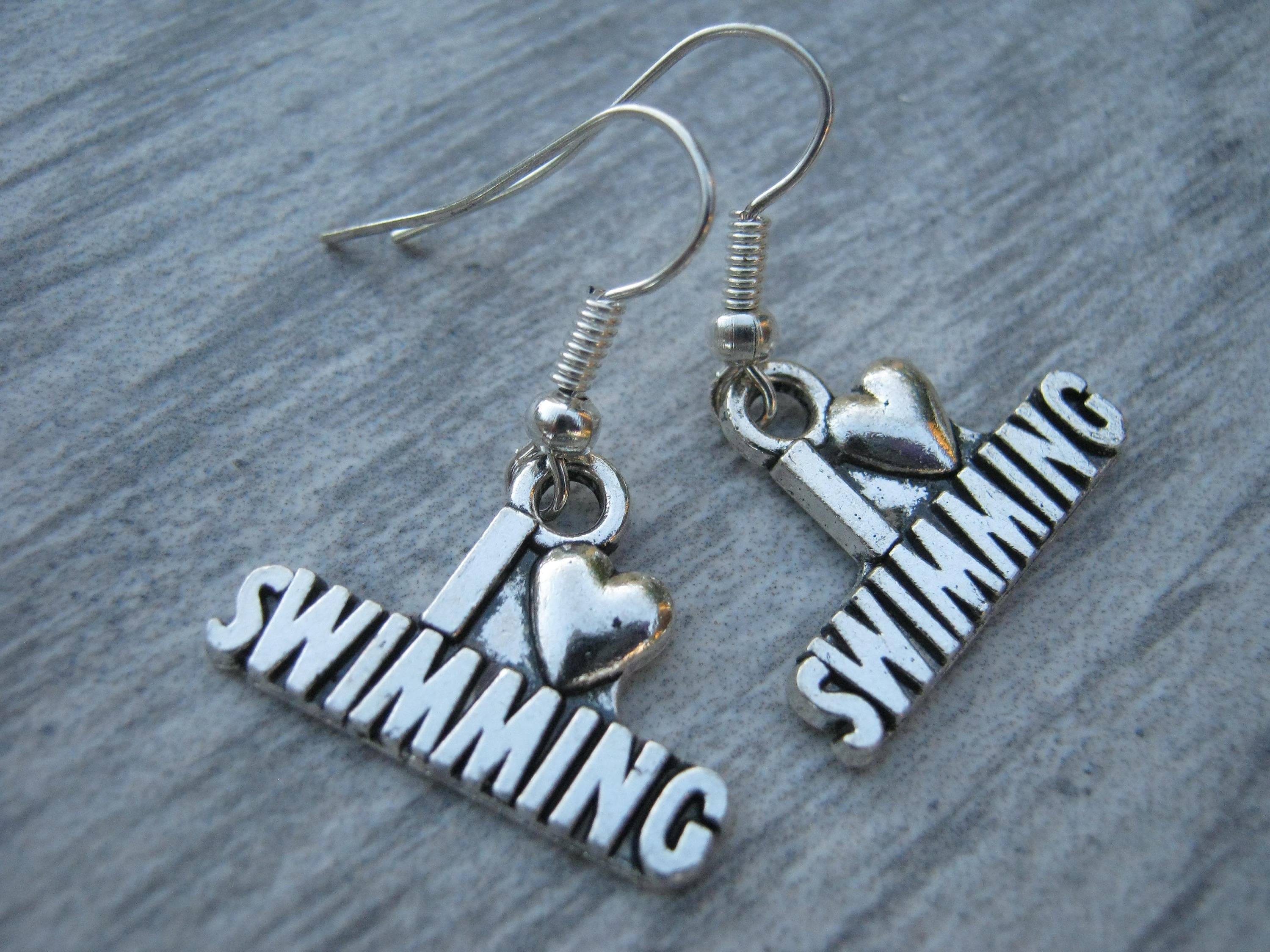 I Love Swimming Earrings Personalized Swim Earrings on Etsy