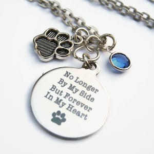 Pet Memorial Necklace, Personalized No Longer By My Side Forever In My Heart Necklace, Birthstone Jewelry, Memory Loss, Remembrance Dog Cat