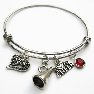 Pulsera de animadora personalizada, pulsera expansible pulsera, pulsera de acero inoxidable, joyería deportiva, me encanta animar, encanto atlético