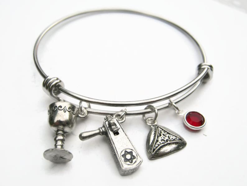Grogger Chalice Hamantash Jewelry Personalized Purim Bracelet Stainless Steel Bracelet Jewish Holiday Expandable Bangle Bracelet