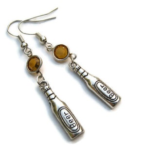 Beer Bottle Birthstone Earrings, Peronalized Bartender Earrings on Hypoallergenic Ear hooks, Alcohol, Brewery, Foodie, Bar Pub Jewelry