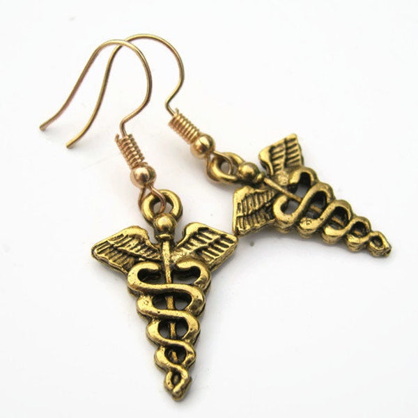 Small Caduceus Earrings Etsy