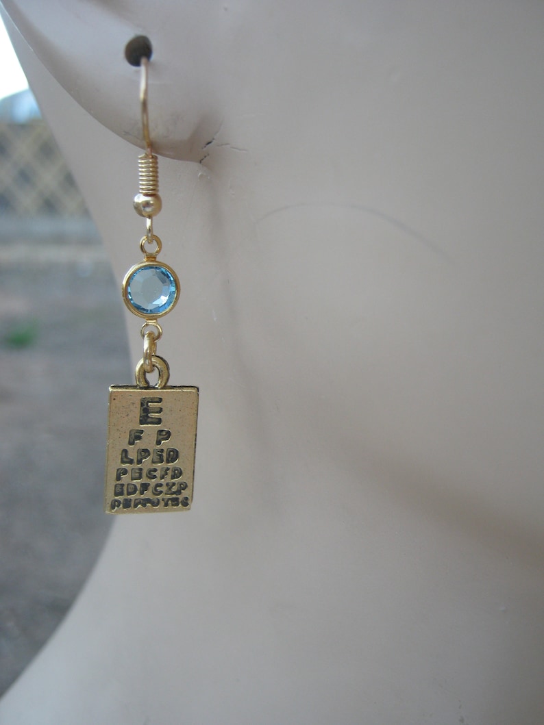 24K Gold Plated Optician Earrings DELAYED SHIP Sale Gold Eye Chart Birthstone Earrings Vision CharmJewelry Personalized Opthalmologist Ea