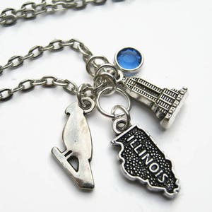 Collar personalizado de Illinois, Collar de mapa del estado de EE. UU., Joyería de Illinois, Collar de piedra de nacimiento personalizado, Collar de geografía, elija su longitud