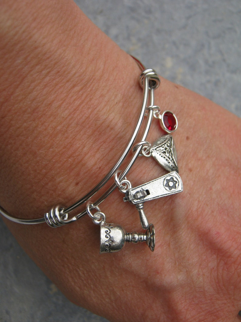 Grogger Chalice Hamantash Jewelry Personalized Purim Bracelet Stainless Steel Bracelet Jewish Holiday Expandable Bangle Bracelet