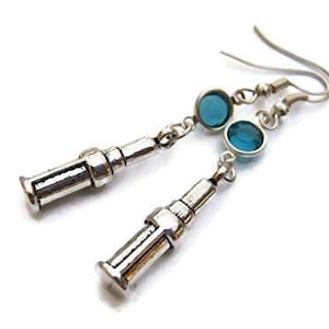 Telescope Birthstone Earrings, Personalized Astronomer Earrings on Hypoallergenic Ear Hooks, Stargazer Jewelry, Astronomy Gift