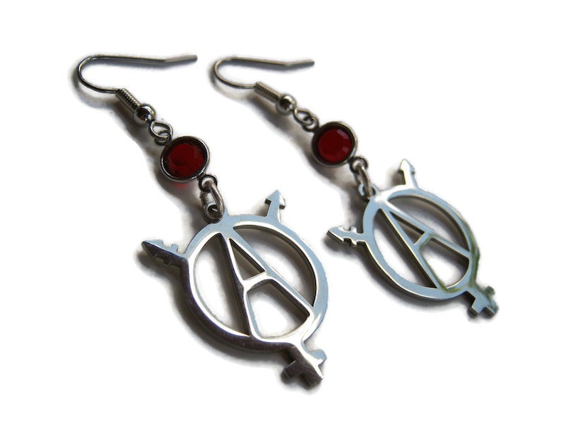 Transgender Anarchy Symbol Birthstone Earrings, Personalized Nonbinary ...