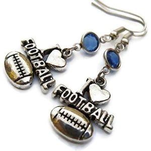 I Love Football Birthstone Pendientes, Pendientes de fútbol personalizados, Joyas de fútbol, Regalo atlético deportivo, Sobre ganchos hipoalergénicos para las orejas