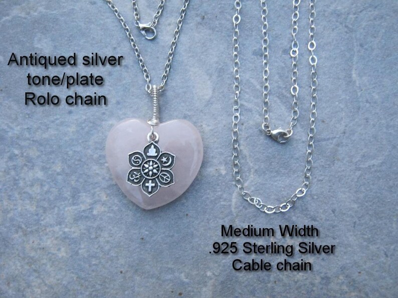 Buddhist Necklace Large Pink Gemstone Heart Pendant Minimalist Choos Lotus Flower Jewelry DELAYED SHIP Sale Rose Quartz Coexist Necklace