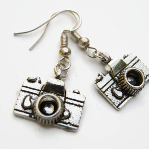 Camera Earrings, Photographer Earrings on Hypoallergenic Ear hooks, Personalized Photography Jewelry, Photo Gift Jewelry,  Camera Lens Charm