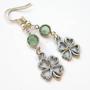 Shamrock Birthstone Earrings, Personalized 4 Leaf Clover Jewelry, St Patricks Day Earrings, Irish Gift, Good Luck Charm Earrings